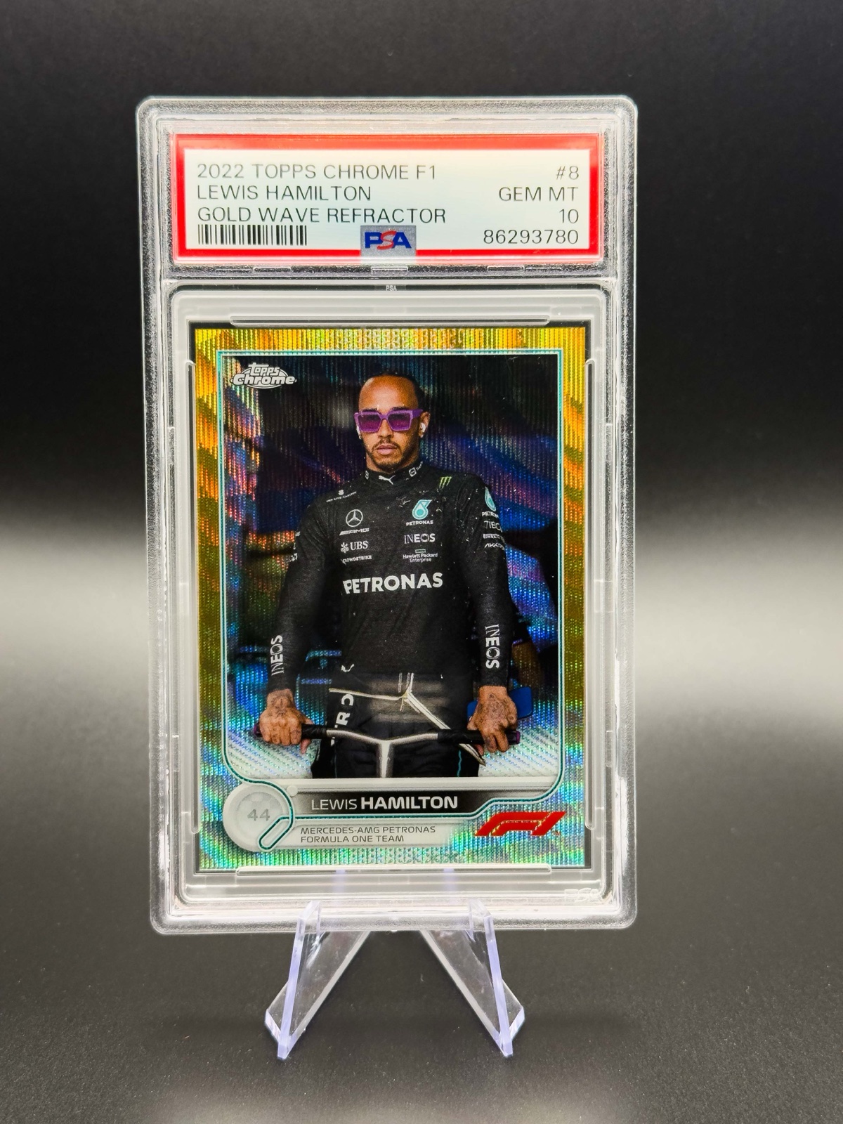 2022 Topps Chrome F1 Lewis Hamilton #8 Gold Wave Refractor /50 PSA 10