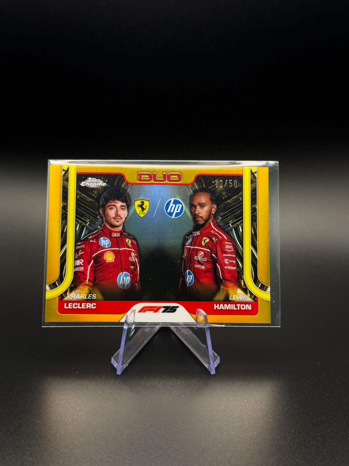 2025 Topps Chrome F1 Leclerc Hamilton Ferrari Duo #165 Gold Refractor /50
