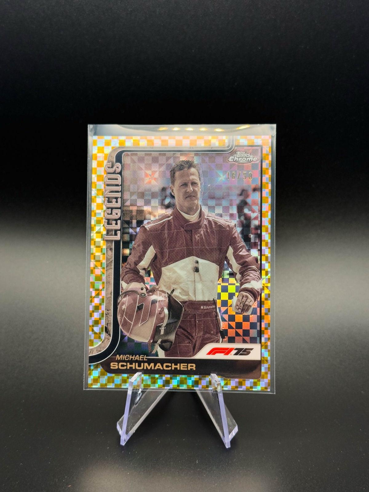2025 Topps Chrome F1 Michael Schumacher Legends #158 Gold Checker /50