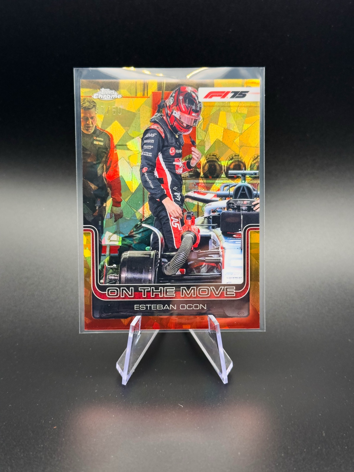 2025 Topps Chrome F1 Esteban Ocon #190 On The Move Gold RayWave /50