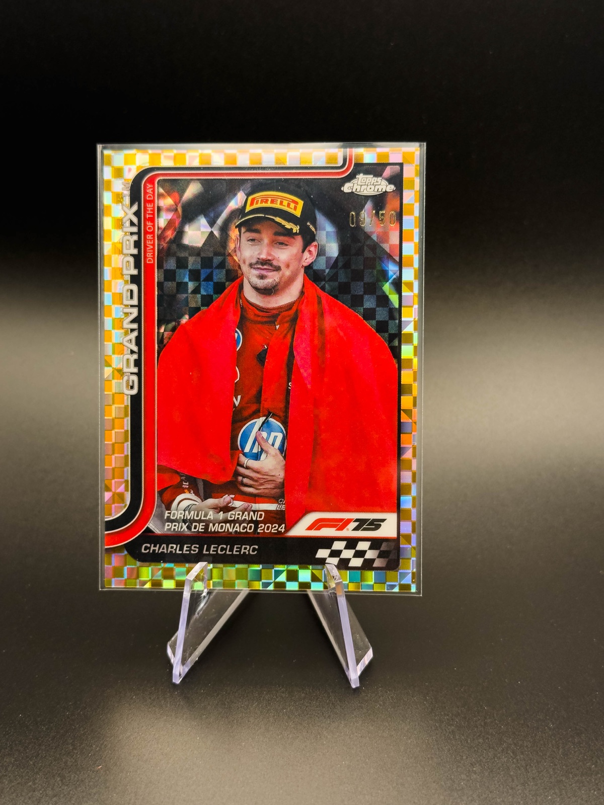 2025 Topps Chrome F1 Charles Leclerc #129 Monaco DotD Gold Checker /50