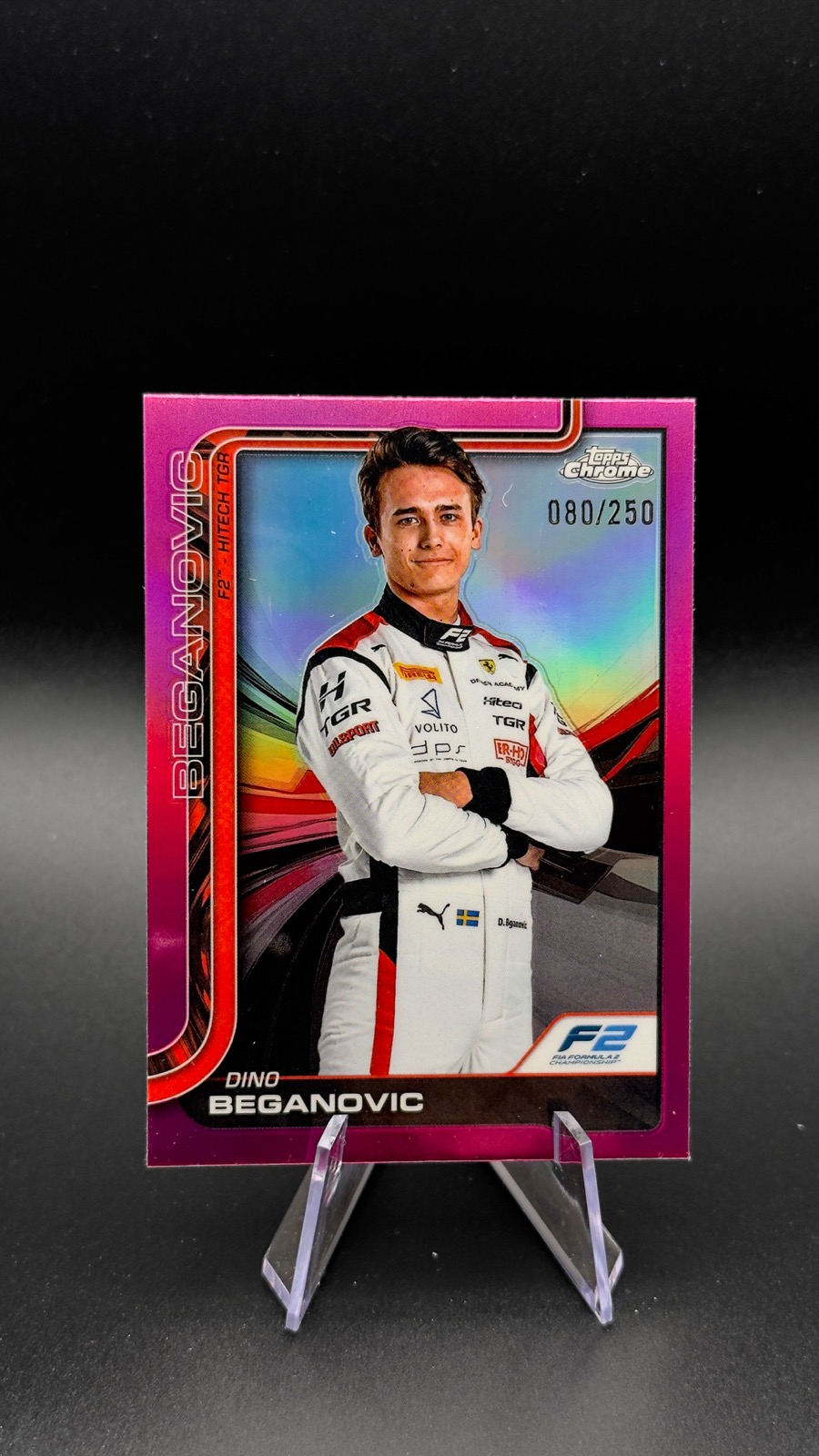 2025 Topps Chrome F1 Dino Beganovic #27 F2 Drivers, Pink Refractor /250