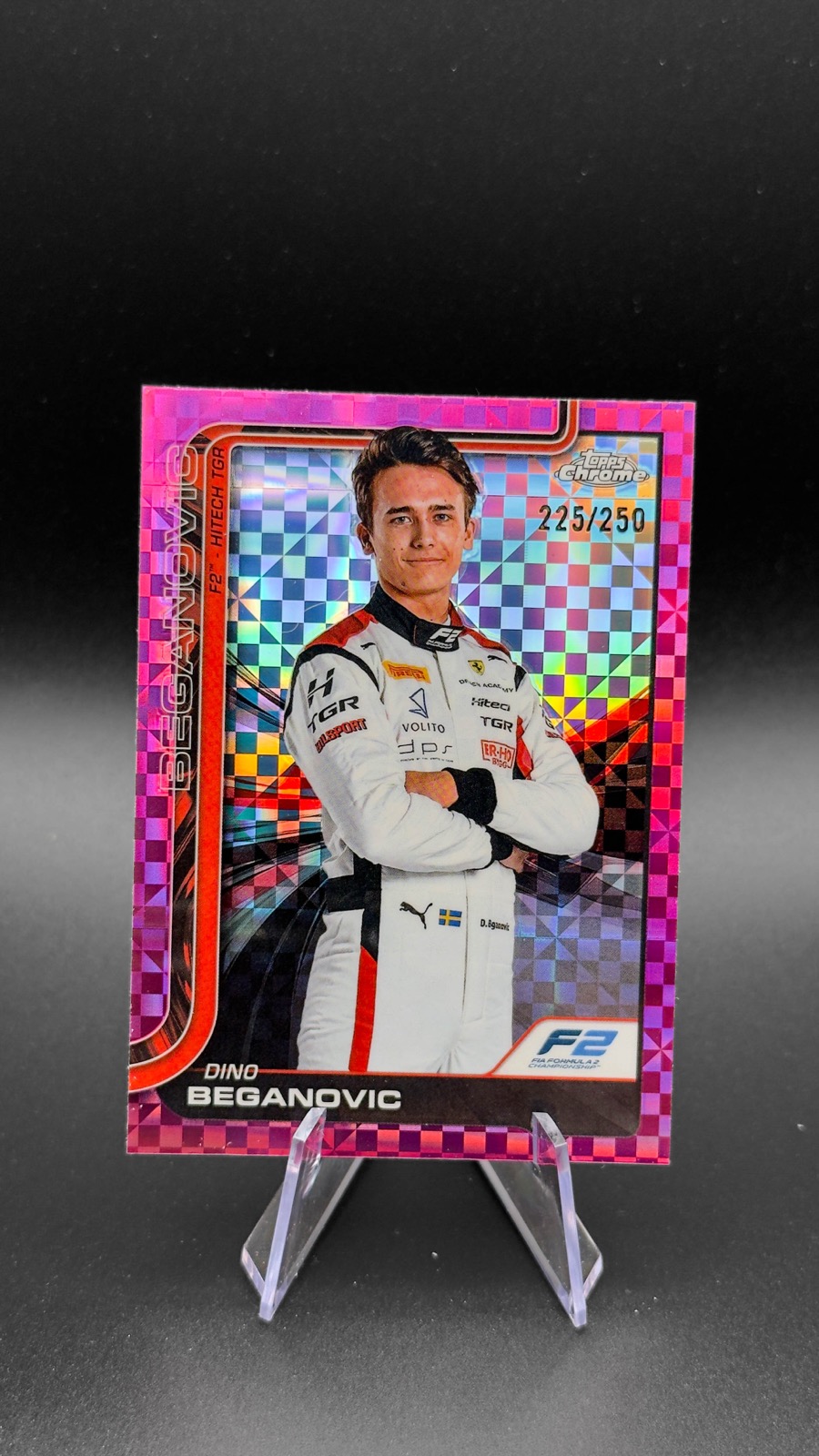 2025 Topps Chrome F1 Dino Beganovic #27 F2 Drivers, Pink Checker /250