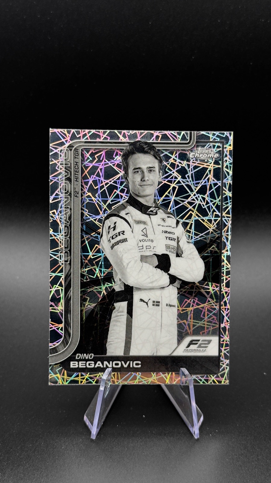 2025 Topps Chrome F1 Dino Beganovic #27 F2 Drivers, B&W Lazer