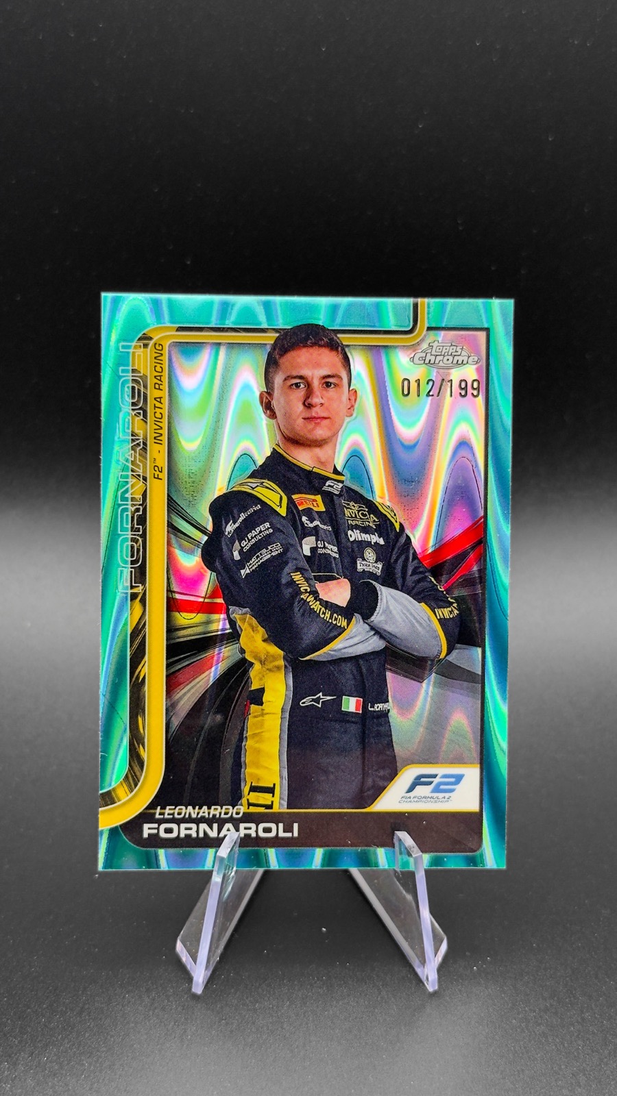 2025 Topps Chrome F1 Leonardo Fornaroli #21 F2 Drivers, Aqua RayWave Ref /199