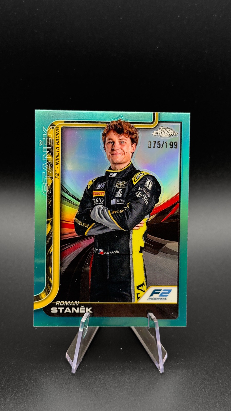 2025 Topps Chrome F1 Roman Stanek #22 F2 Drivers, Aqua Refractor /199