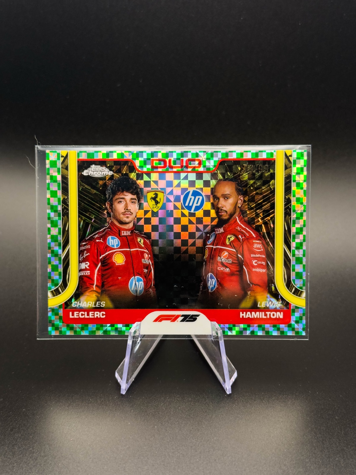 2025 Topps Chrome F1 Leclerc Hamilton Ferrari Duo #165 Green Checker /99