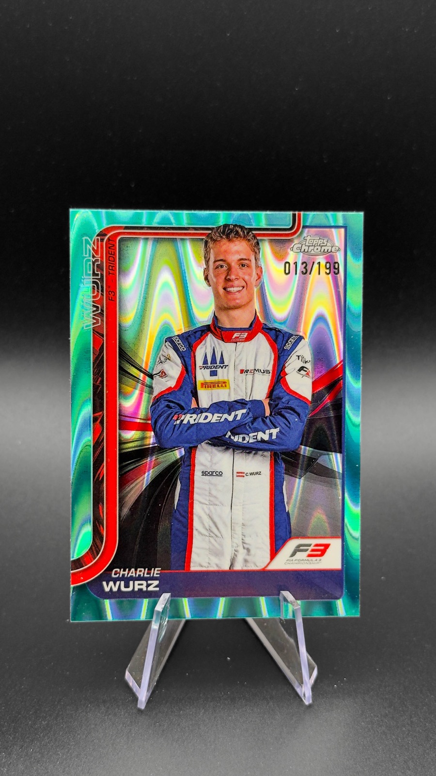 2025 Topps Chrome F1 Charlie Wurz #48 F3 Drivers, Aqua RayWave Refractor /199