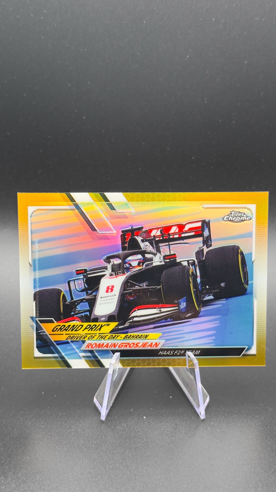 2021 Topps Chrome F1 Romain Grosjean #157 Driver of the Day, Gold Ref /50