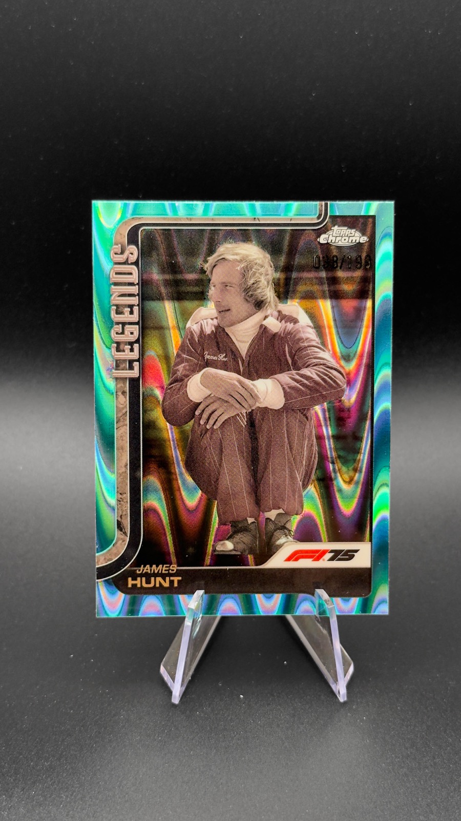 2025 Topps Chrome F1 James Hunt #155 F1 Legends, Aqua RayWave Refractor /199