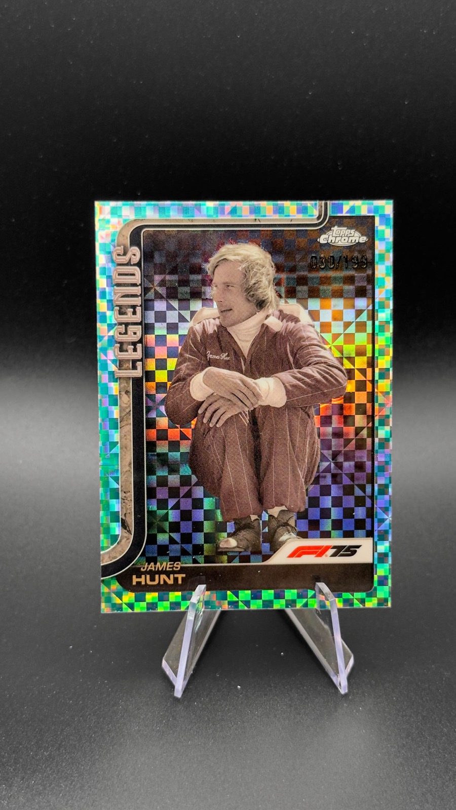 2025 Topps Chrome F1 James Hunt #155 F1 Legends, Aqua Checker /199