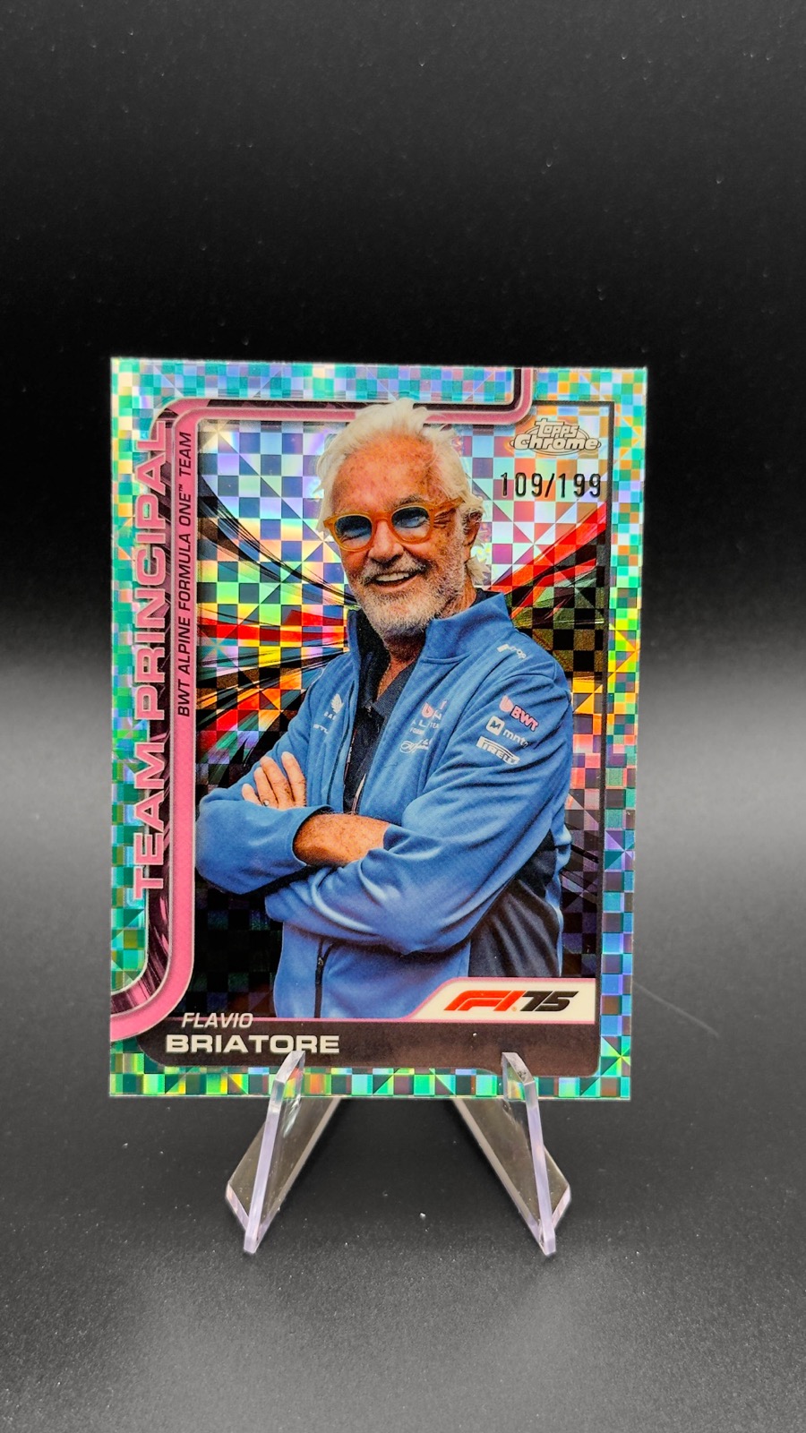 2025 Topps Chrome F1 Flavio Briatore #199 Team Principal, Aqua Checker /199