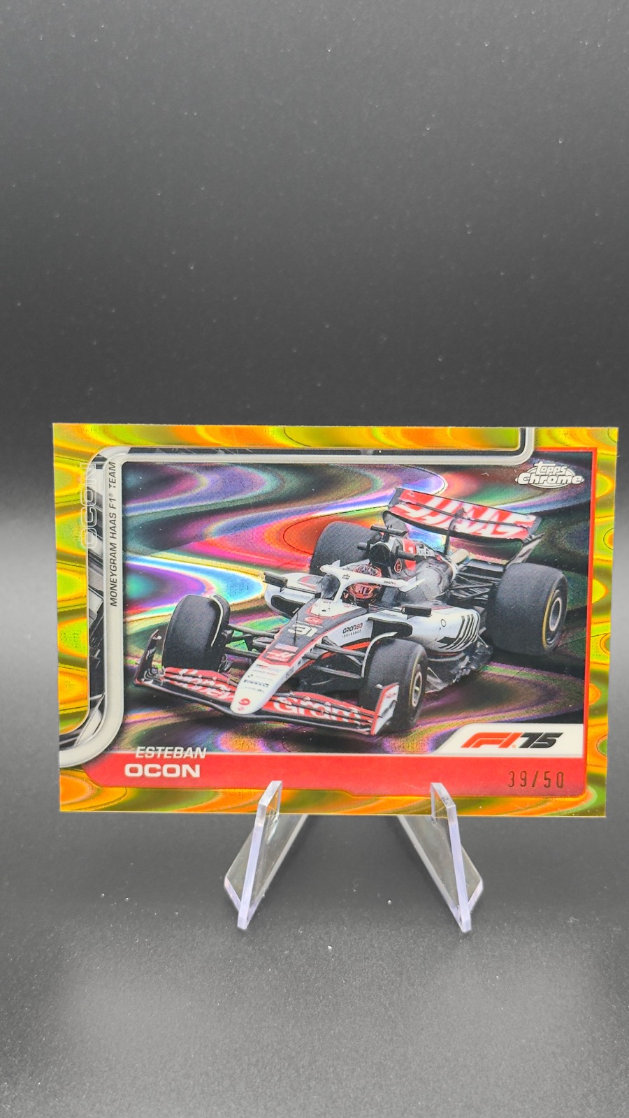 2025 Topps Chrome F1 Esteban Ocon #85 Gold RayWave Refractor /50