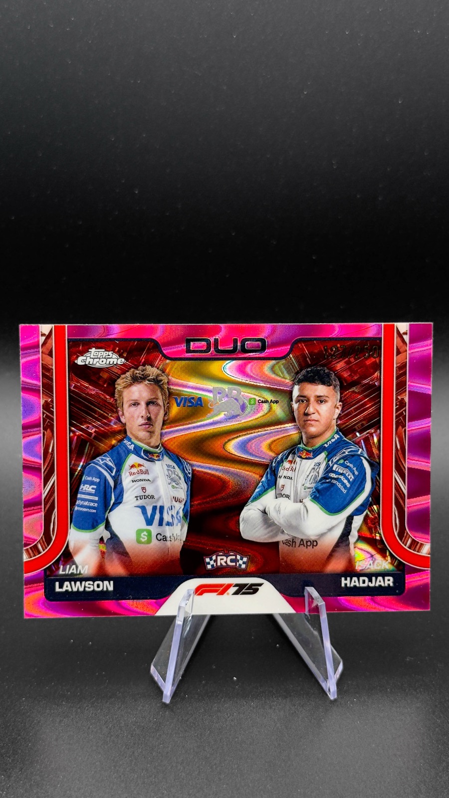 2025 Topps Chrome F1 Liam Lawson / Isack Hadjar #169 Duo, Pink RayWave Ref /250
