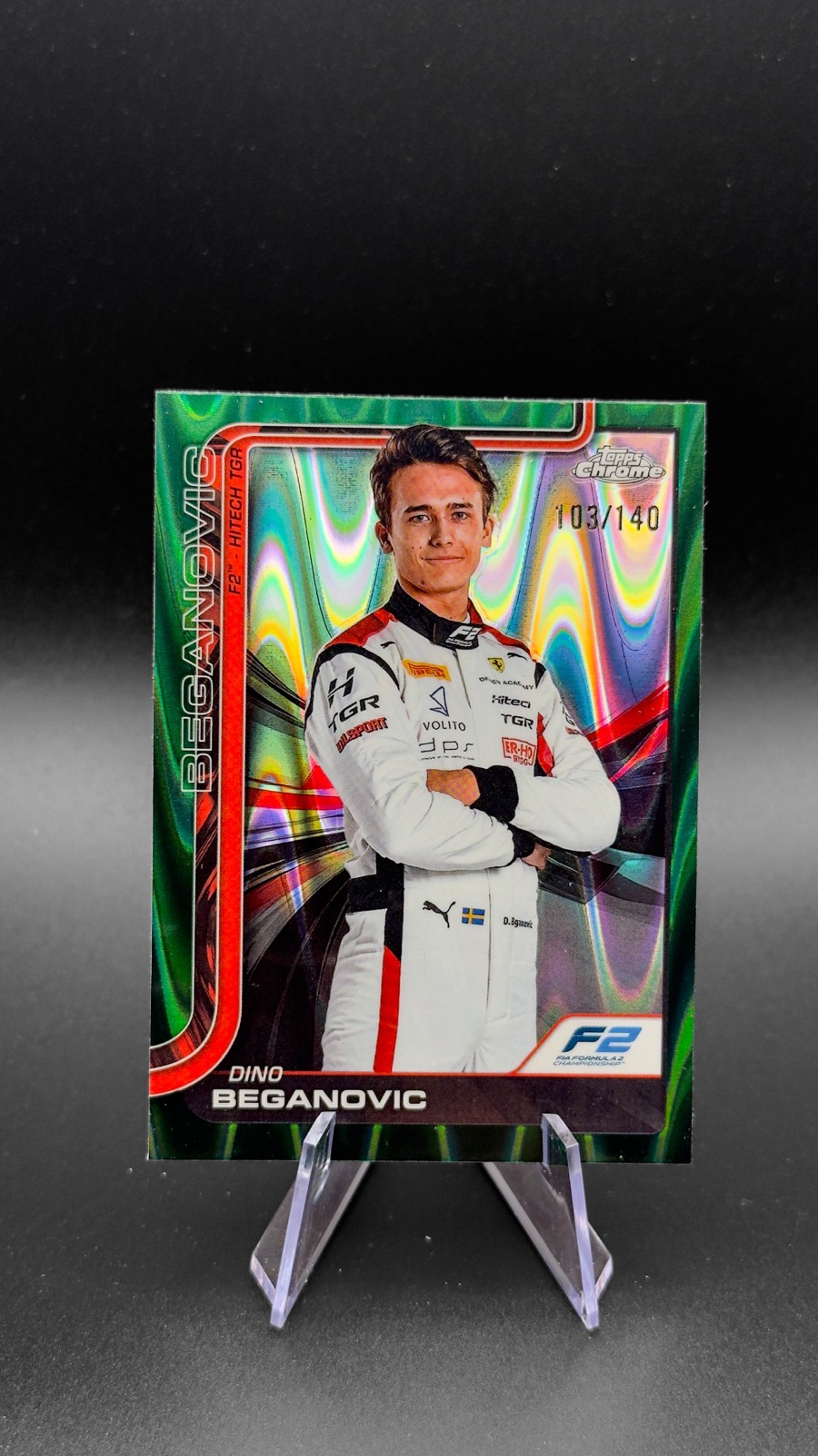 2025 Topps Chrome F1 Dino Beganovic #27 F2 Drivers, Green RayWave Refractor /140