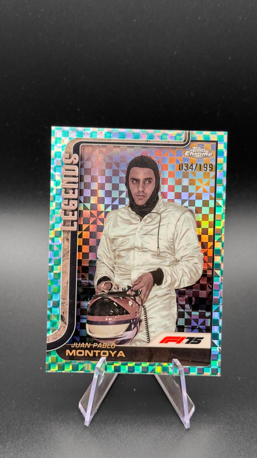 2025 Topps Chrome F1 Juan Pablo Montoya #156 F1 Legends, Aqua Checker /199