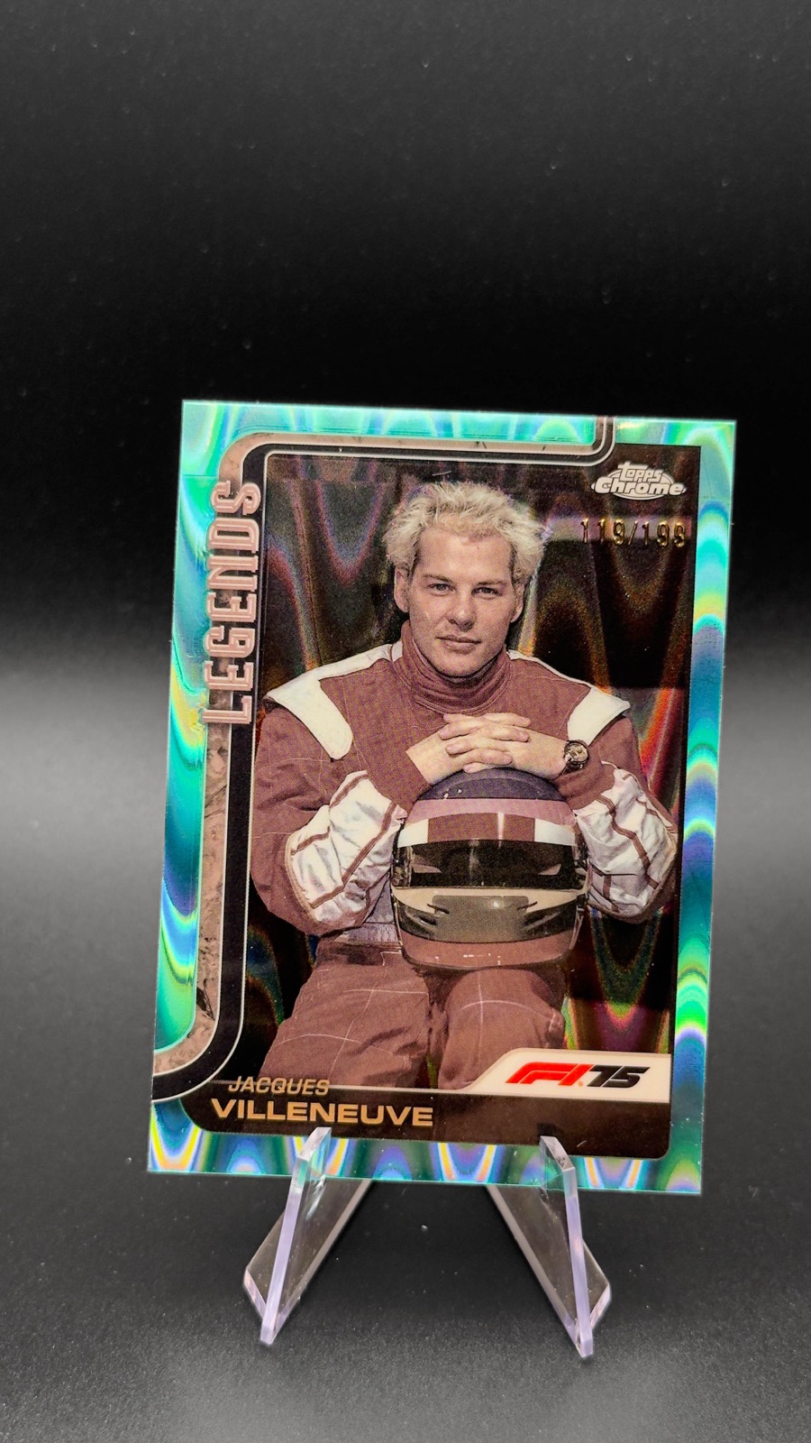 2025 Topps Chrome F1 Jacques Villeneuve #163 F1 Legends, Aqua RayWave Ref /199