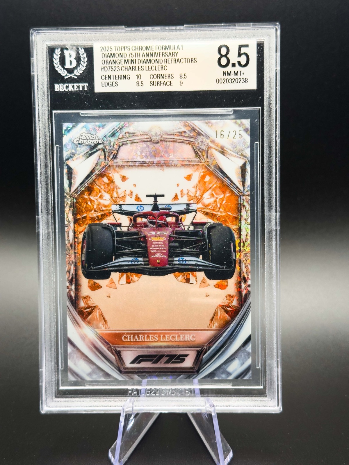 2025 Topps Chrome F1 Charles Leclerc Diamond 75th #D75-23 Orange /25 BGS 8.5
