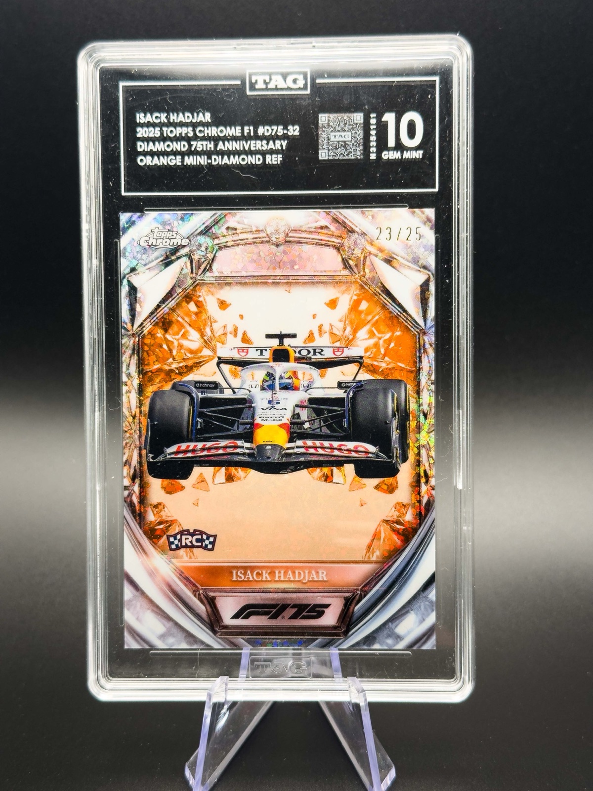 2025 Topps Chrome F1 Isack Hadjar RC Diamond 75th #D75-32 Orange /25 TAG 10